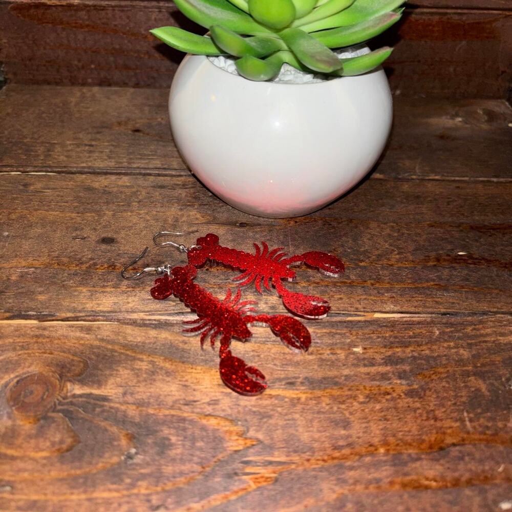 Red glitter lobster earrings new in gift box